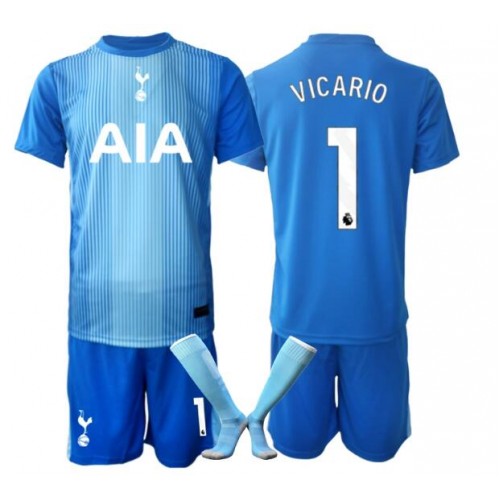 Stroje piłkarskie Tottenham Hotspur Guglielmo Vicario #1 Bramkarskie Koszulka Wyjazdowej dla dzieci 2025-26 Krótki Rękaw (+ szorty)